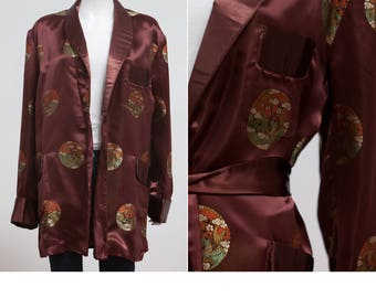 60s Vintage Silk Brocade Chinese Smoking Jacket • Smoking Jacket Chinese Brocade Robe