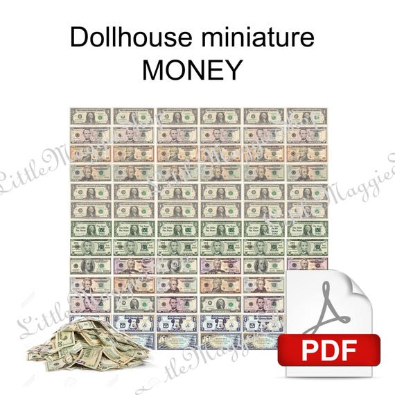 Printable Money for Dollhouse Miniatures 112 downloadable