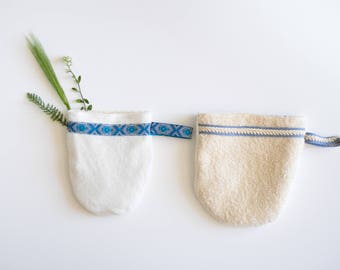 Fully reversible organic cleansing glove - bio cotton sponge, eucalyptus microfibre - Toilet glove - Baby exchange glove - zero waste