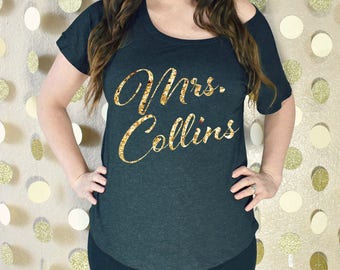 Mrs Shirt. Custom Mrs Shirt. Mrs Dolman. Flowy Mrs Shirt. Mrs off the Shoulder Shirt. Mrs Slouchy Shirt. Engagement Shirt