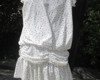 Kings Row Black-on-White Polka Dot Dress, Flapper Style Dress