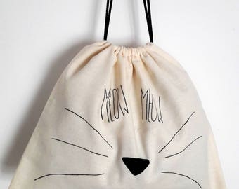 Sac pochon MEOW / Coton pouch bag / Cat