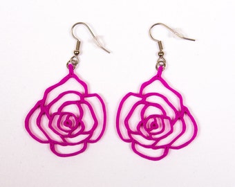3d Printed Rose Earrings / Fuchsia Rose Earrings / Many colors available