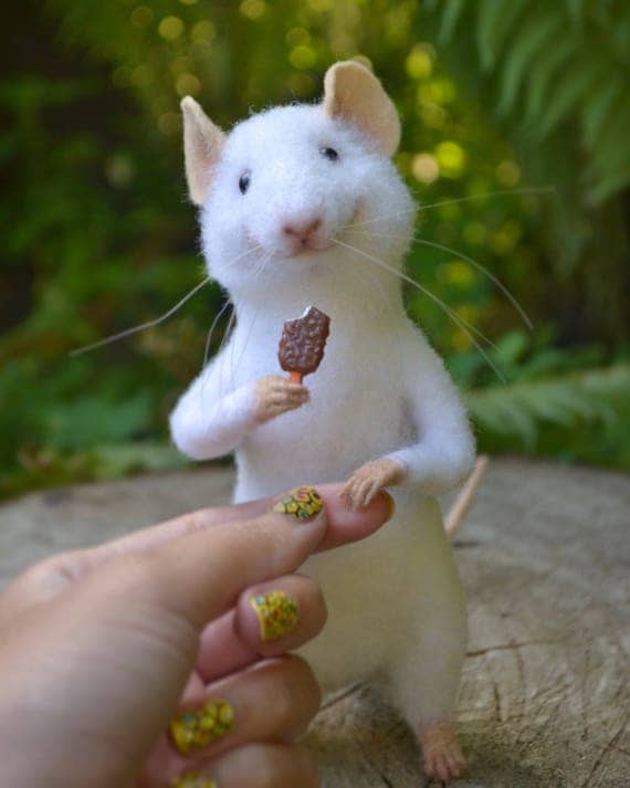 Needle felted mouse Mice realistic Mouse with ice creame