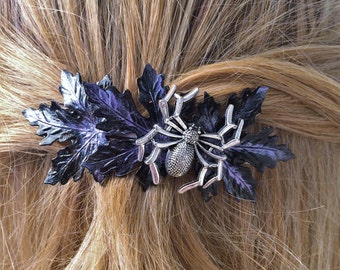Halloween Hair Barrette, French Hair Barrette with Spider