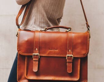 Leather Satchel messenger bag laptop briefcase iPad Messenger for men and women - Classic by Niche Lane