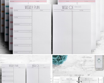 3 in 1 Weekly Planner Printable, Half A4 A5 Letter, Agenda Printable planner Planner inserts Planner pages Filofax Kikki K Bullet journal