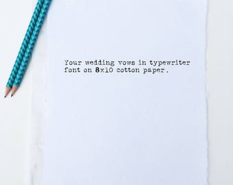 Custom Typewriter Wedding Vows Print | Cotton Anniversary Gift for Men | 2nd Anniversary Gift for Him or Her | Wedding Vow Renewal Gift