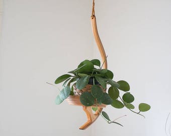 mid century asymmetrical bentwood hanging planter