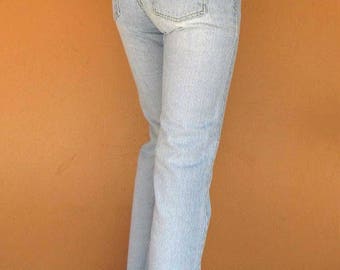 1990s Ralph Lauren 29 / 4 Light Fade 1990s Soft, Distressed 100% Cotton Raw Cropped Hem Boyfriend Jeans