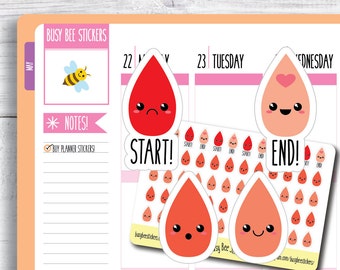 Period Tracker Planner Stickers, Period Tracker, Functional, Kawaii Stickers, Personal Health, Happy Planner Stickers, Erin Condren Stickers