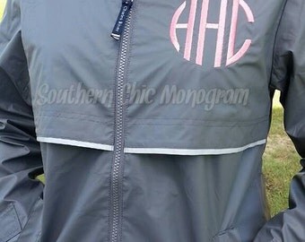 Preppy Charles River Women's New Englander Monogrammed Rain Jacket New Grey Sorority Greek Preppy Plus Size