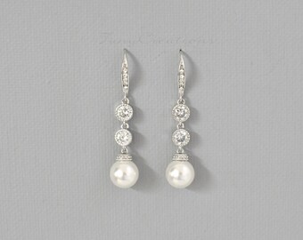 Pearl Bridal Earrings Pearl Wedding Earrings Simple Bridesmaid Earrings Classic Swarovski White Ivory Pearl Earrings Wedding Jewelry