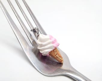 Pink Soft Ice Cream Charm, Vanilla Ice Cream Necklace, Miniature Food Jewelry, Food Charms, Stitch Markers, Steel Necklace