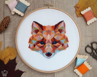 Fox Cross Stitch Pattern, Geometric Animals Cross Stitch, Cute Fox Embroidery, Nursery Wall Decor, Woodland, PDF Format, Instant Download