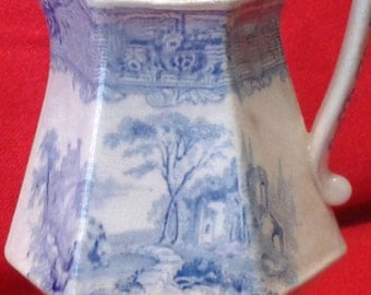 Blue and White Ironstone Pitcher Tessino J. Clementson 1800's