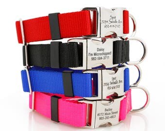 Personalized Dog Collar Laser Engraved Black Blue Pink Red Silver Layered Engrave Customized Name Tag Buckle Adjustable Dog Tag Custom Name