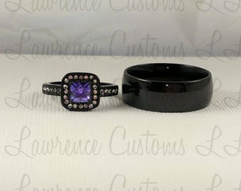 2 piece couples ring set black plated stainless steel ring set promise rings - Black Wedding Ring Set 2 piece couples ring set black plated stainless steel ring set promise rings - Black Wedding Ring Set