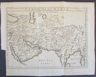1747 Map Persia, Saudi Arabia, India, Ganges River, Armenia, Southern Asia. "Carte de la Perse". Antique Original Engraved. Bossuet. Superb.