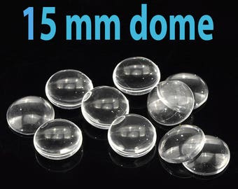 Set of 10 transparent 15mm dome cabochons