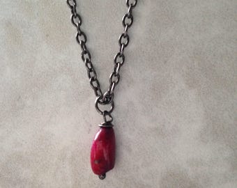 Ruby raw nugget certified Gemstone pendant black metal choker boho necklace