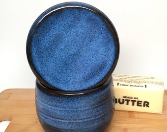 Pottery French Butter Crock, Ceramic Butter Keeper, Garlic Roaster