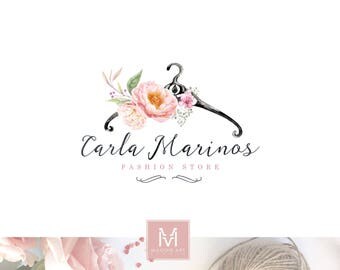 Fashion Logo, Floral Logo, Shabby Chic Boutique, Boutique Logo, Decor Logo, Hanger Logo, Peonies Logo, Artisan Logo, Watermark