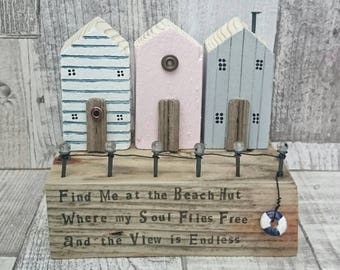 Beach Hut, Driftwood Art, Little Wooden Houses, Poetry Art, Coastal Gift, Beach Decor, Seaside, Recycled Wood Art, Wood Sculpture, Diorama