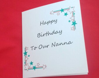 Nanna Birthday Card, Handmade Card For Nannas Birthday, Greeting Card, Stars And Gems, Pink And Purple Birthday Cards, From Grandchildren