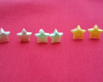 Simple Star Stud Earrings Set, Ivory Studs, Pale Green Fashion Accessories, Yellow Star Jewellery, Stocking Filler Gift Set,