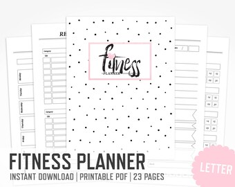 Fitness Planner / Letter size / Work Out Organizer Meal Planner Health Lifestyle Workout Weight Loss Binder Inserts / INSTANT DOWNLOAD