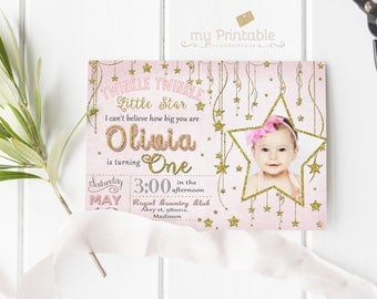 Twinkle Twinkle Little Star Birthday Invitation / Digital Printable Invite for Kids / first Party / DIY 1st