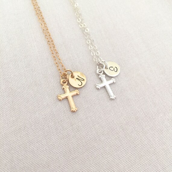 Hand Stamped Cross Necklace Baby Christening Necklace