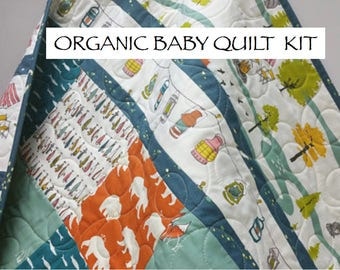 Organic Baby Quilt Kit, Camping Fishing Theme, Nursery Quilting Cotton, Pre-cut Squares, Birch Ships, Outdoorsy, Lures, Woodland,Baby Boy