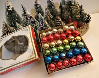 Vintage Shiny Brite Mercury Glass Feather Tree Ornaments in Original Box - Box of 36 - Miniature Ornaments - Assorted Colors