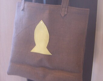 Tote bag with fish burlap