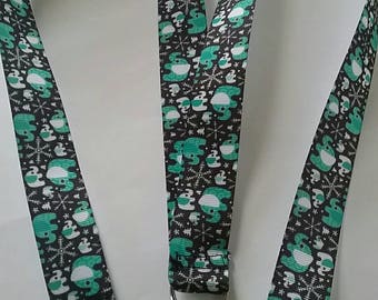 Cute elephants on black 22mm ribbon Lanyard whistle ID badge holder breakaway fastener swivel lobster clasp handmade birthday teacher nurse
