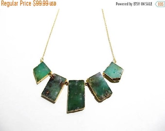 SALE Jade Necklace - Statement Necklace - Australian Jade - Raw Gemstone Beads - Raw Green Stone - Gold Plated Necklace - OOAK Cocktail Neck