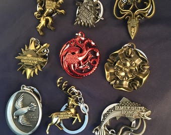 A Game of Thrones Inspired Metal Alloy Keyring Keychain - House Stark / Targaryen / Lannister / Greyjoy / Tyrell / Tully / Martell / Arryn
