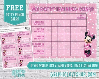 Printable Minnie Mouse Pink Potty Training Chart, FREE Punch Cards | Disney Junior, Bowtique, Girl | Digital JPG Files, Instant download