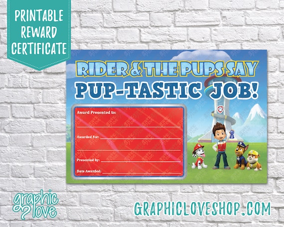 Printable 4x6 Paw Patrol Puptastic Job Award Certificate