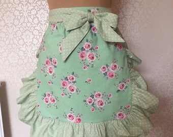 Vintage style Apron - Floral Apron - Green apron - Handmade Apron - Womens apron - 1950's Style apron - Ships Everywhere