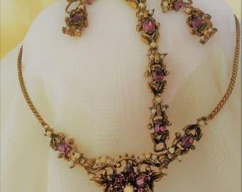 FAB vintage CORO parure-faux amethyst and seed pearls-REFURBISHED