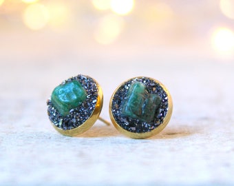 Emerald Earrings, Emerald Stud Earrings, Emerald Jewelry, May Birthstone Jewelry, Emerald Birthstone Earrings, May Birthday Gift