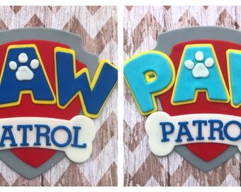 Fondant Paw Patrol logo cake topper