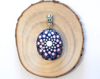 Mandala Painted Stone Pendant Hand Painted Dot Art Dotillism Dot Painting