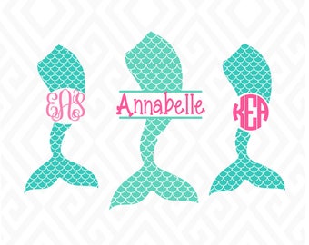 Mermaid Tail Monograms; SVG, DXF, EPS, Ai, Png and Pdf Cutting Files for Electronic Cutting Machines