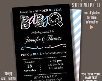 Editable Printable Gender Reveal Invitation BBQ party BaByQ Couples Shower Instant Download PDF File A480-506