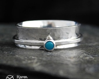 Sterling silver spinner ring with turquoise, fidget ring, meditation ring. Wedding band. Size 7 (fits size 6 to 6.5 fingers). KK021