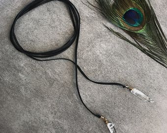 Boho crystal leather wrap necklace